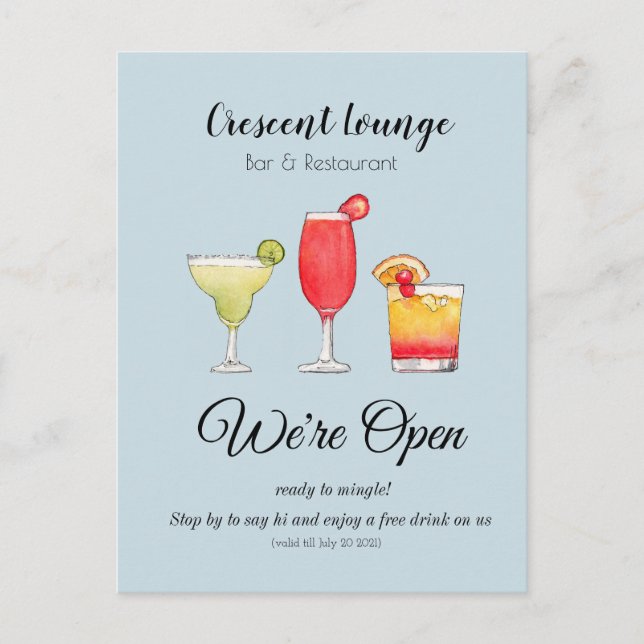 Cocktails Mixed drinks Bar reopening Postcard (Front)