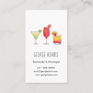 Cocktails Mixed drinks watercolor bartender Busine Business Card