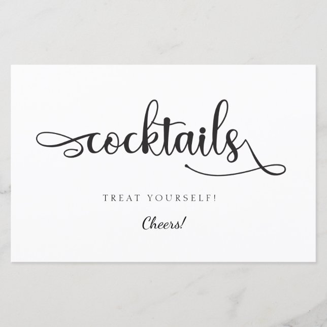 "Cocktails" Modern Black and White Wedding Sign (Front)