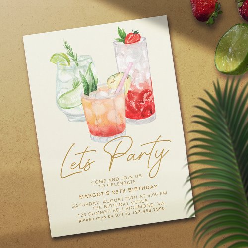 Cocktails  Modern Simple Any Age Adult Birthday Invitation