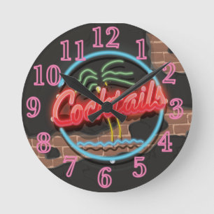 Cocktails Nightclub Neon sign Round Clock