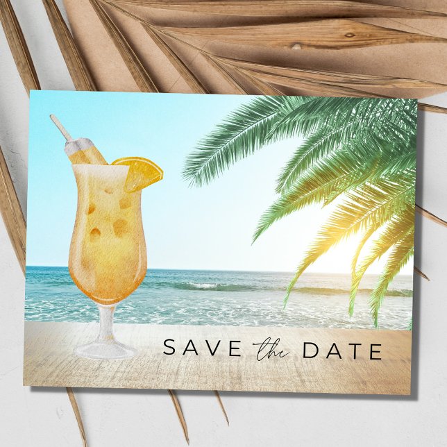 Cocktails on the Beach Wedding Save the Date Announcement Postcard (Cocktails on the Beach Wedding Save the Date)