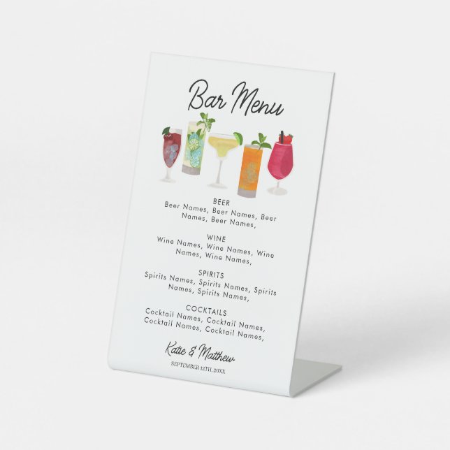 Cocktails & Party Bar Drinks Wedding Menu Pedestal Sign (Front)