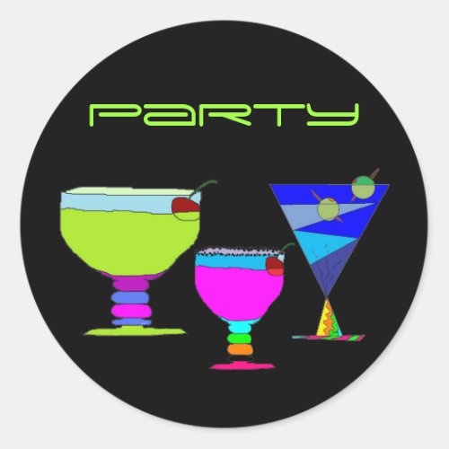 Cocktails Party Neon Drinks on Black Sticker