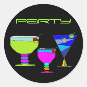 Cocktails Party Neon Drinks on Black Sticker