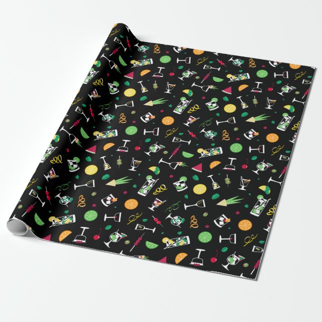 Cocktails Party Pattern Wrapping Paper (Unrolled)