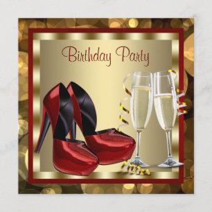 Cocktails Red High Heel Shoes Birthday Party Invitation
