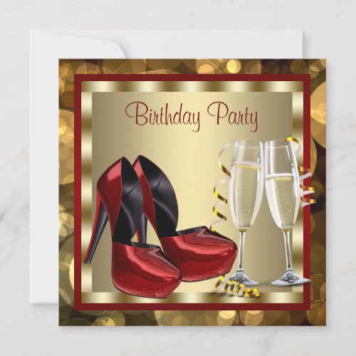 Cocktails Red High Heel Shoes Birthday Party Announcements