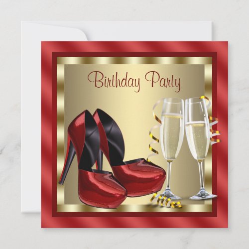 Cocktails Red High Heel Shoes Birthday Party Custom Invitation