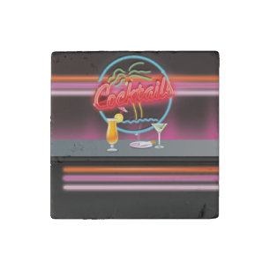 Cocktails Retro neon bar sign Stone Magnet