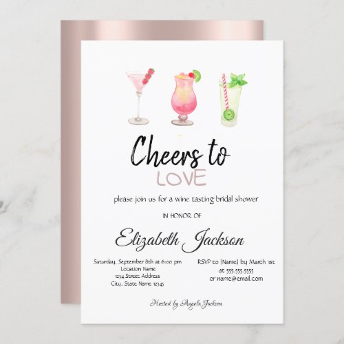 Cocktails Rose Gold Summer Bridal Shower  Invitation