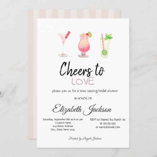 Cocktails Summer Striped Bridal Shower   Invitation