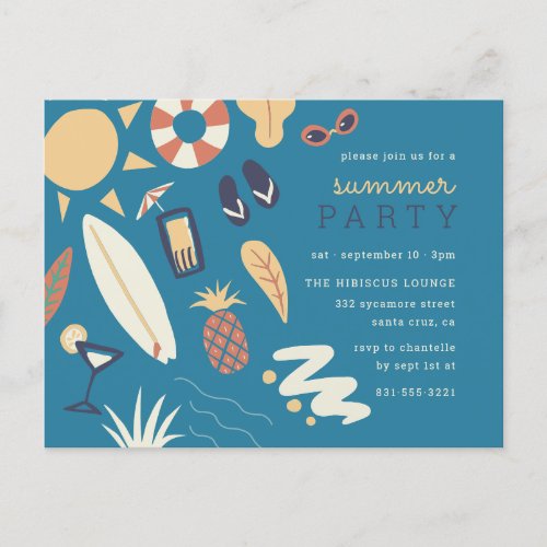 Cocktails Surf  Sun  Cute Summer Birthday Party Invitation Postcard