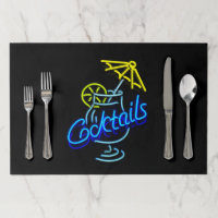 Cocktails Umbrella Drink Neon Sign Paper Placemat