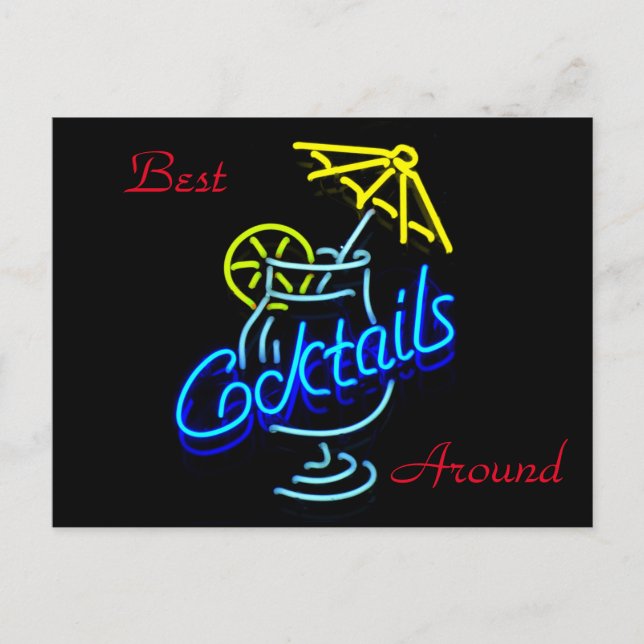 Cocktails Umbrella Drink Neon Sign Postcard (Front)