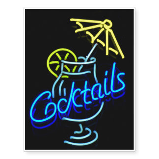Cocktails Umbrella Drink Neon Sign Temporary Tattoos