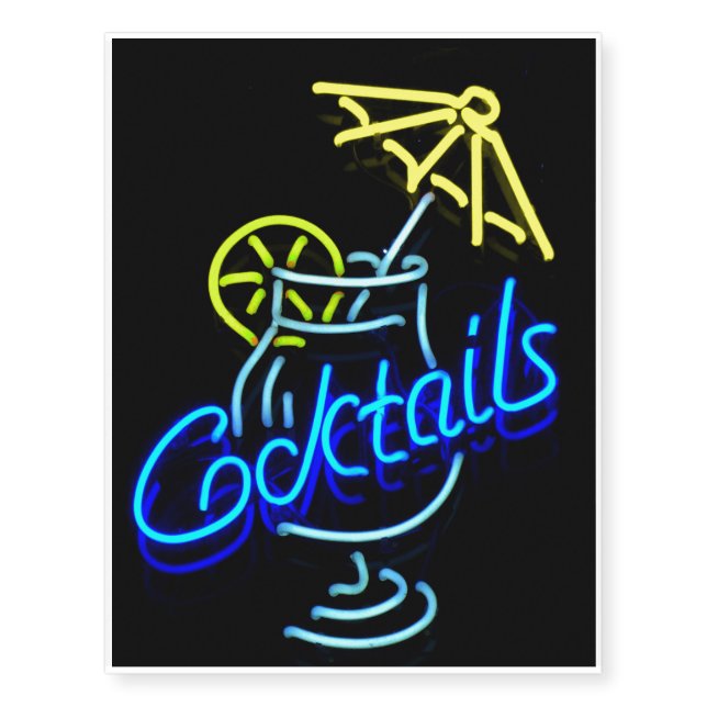 Cocktails Umbrella Drink Neon Sign Temporary Tattoos (Front)