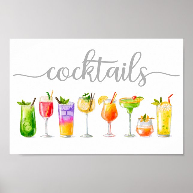 Cocktails Watercolor Bar Decor (Front)