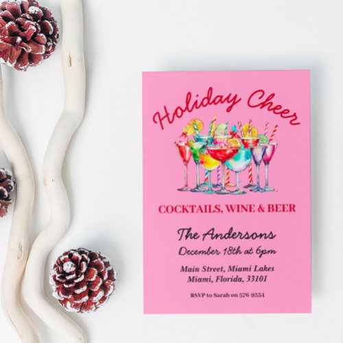 Cocktails Wine  Beer Christmas Party Invitation