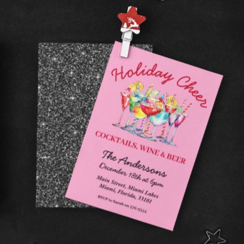 Cocktails Wine  Beer Christmas Party Invitation 