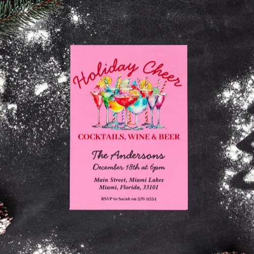 Cocktails Wine  Beer Christmas Party Invitation  Postcard