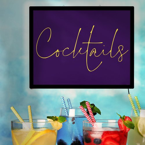 Cocktails Yellow Script Purple  LED Sign