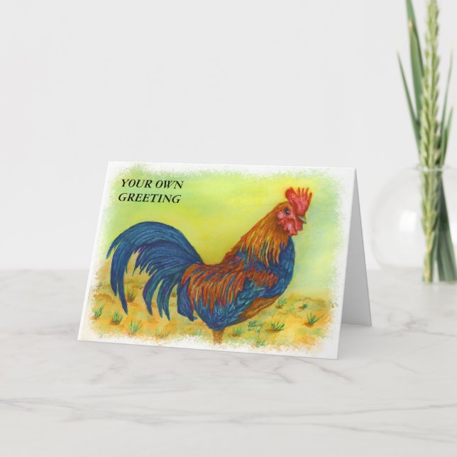 COCKY COLORFUL ROOSTER CUSTOMIZABLE GREETING CARD (Front)
