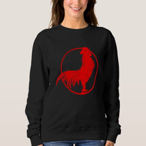 Cocky Red Rooster Zodiak Chicken Silhouette Sweatshirt