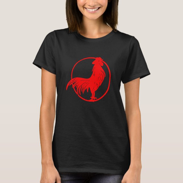 Cocky Red Rooster Zodiak Chicken Silhouette T-Shirt (Front)