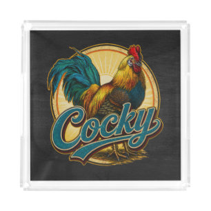 Cocky Rooster Vintage Farmhouse Acrylic Tray