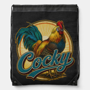 Cocky Rooster Vintage Farmhouse Drawstring Bag