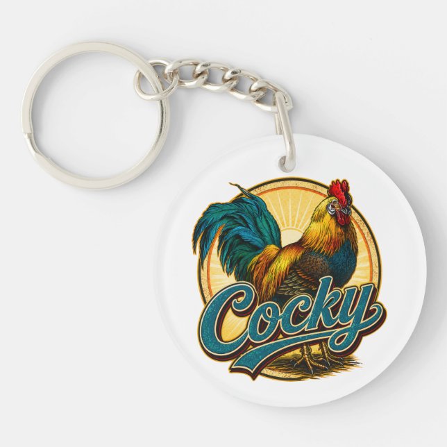 Cocky Rooster Vintage Farmhouse Keychain (Front)