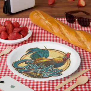 Cocky Rooster Vintage Farmhouse Paper Plates
