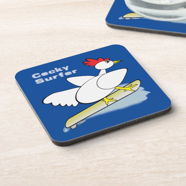 Cocky Surfer Beverage Coaster (Left Side)