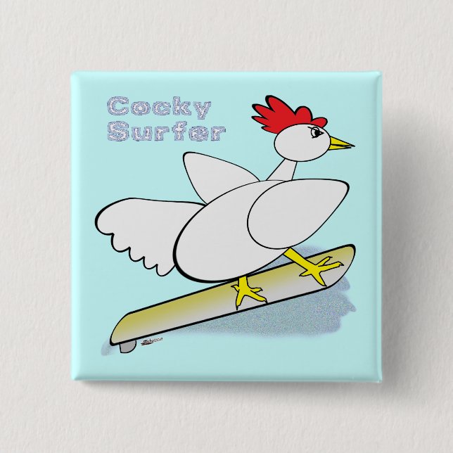 Cocky Surfer Pinback Button (Front)