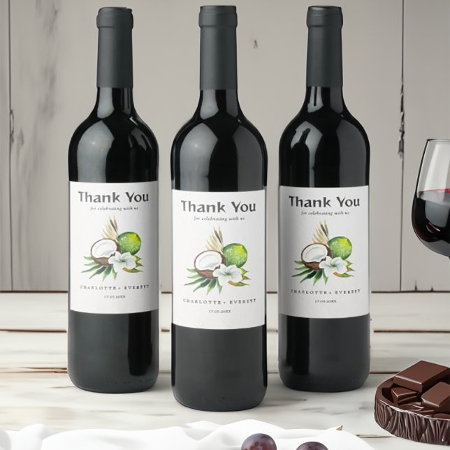 Cocnut lime Thank You Wedding Favor Bag Wine Label (Creator Uploaded)