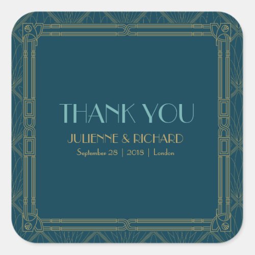 Coco  Art Deco Style Wedding Thank you Square Sticker