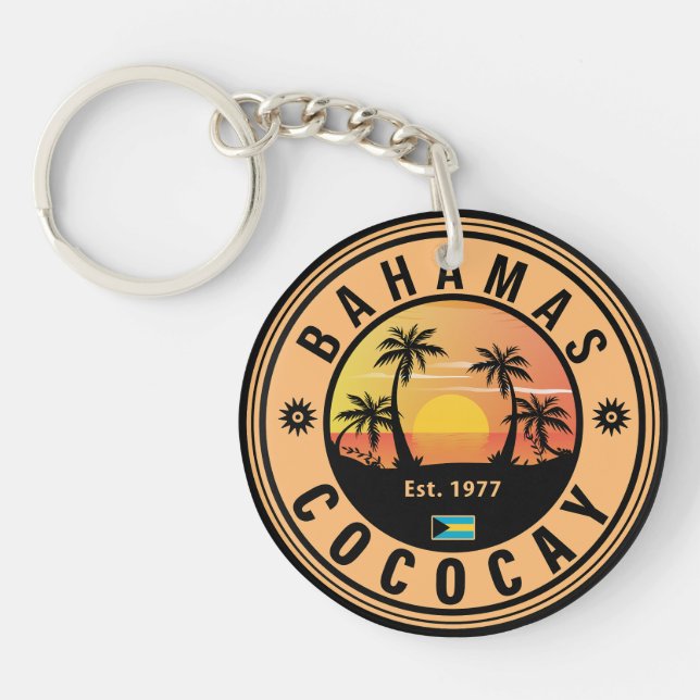 Coco Cay Bahamas Retro Sunset Souvenirs 60s Keychain (Front)