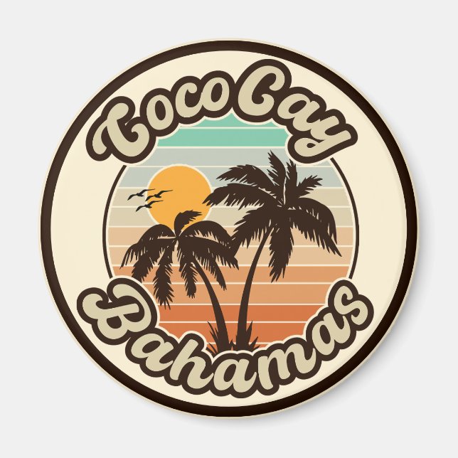 Coco Cay Bahamas Retro Sunset Souvenirs 60s Magnet (Front)