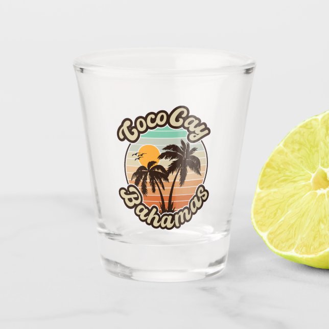 Coco Cay Bahamas Retro Sunset Souvenirs 60s Shot Glass (Front)