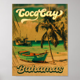 Coco Cay Island Bahamas Vintage Souvenirs 80s Poster