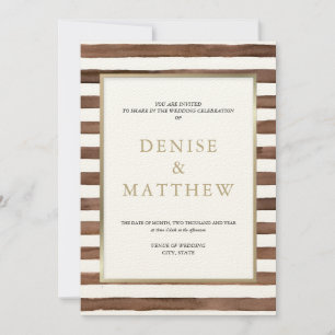 Coco Mocha Watercolor Stripes & Gold Lettering   Invitation