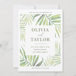 COCO Watercolor Palm Leaf Wedding Invitation