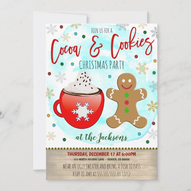 Cocoa and Cookies Christmas Party Invitation (Front)