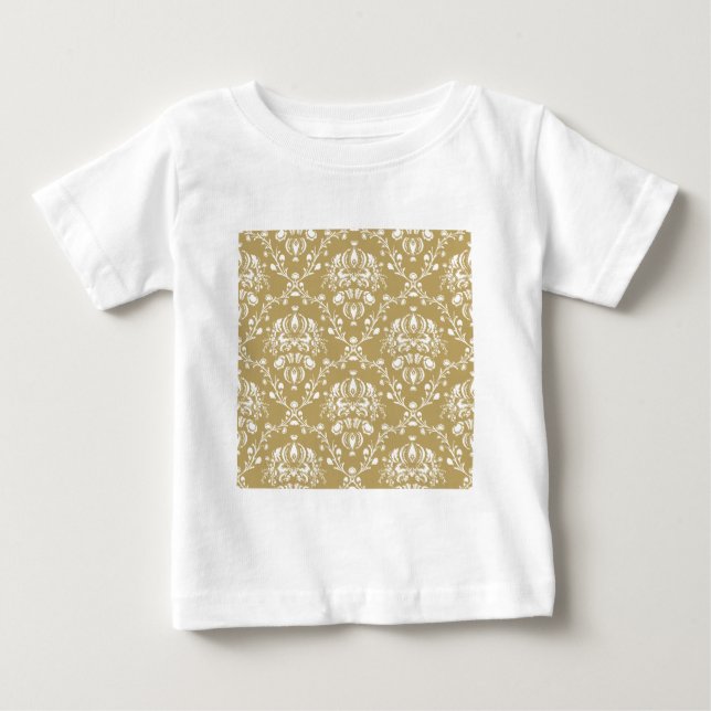 Cocoa and Cream Damask Baby T-Shirt (Front)