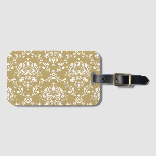 Cocoa and Cream Damask Luggage Tag