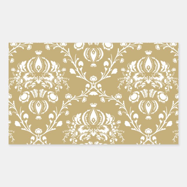 Cocoa and Cream Damask Rectangular Sticker (Front)