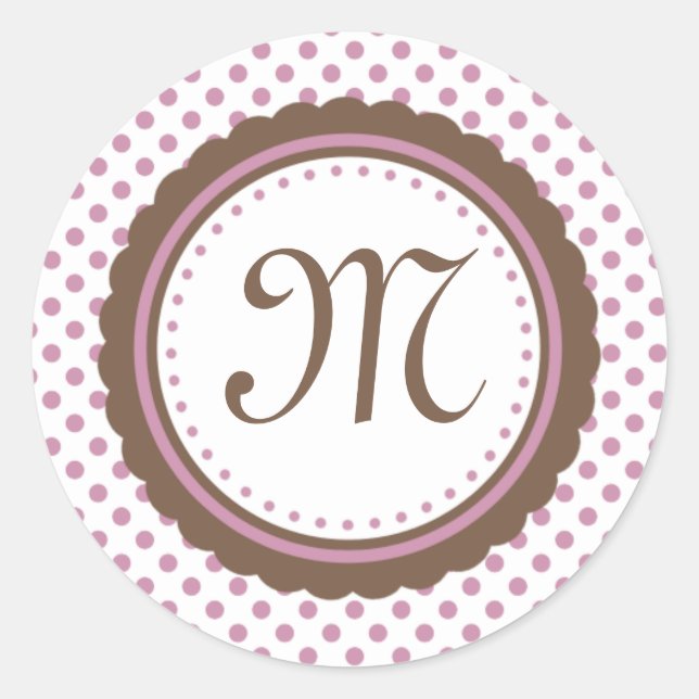 Cocoa and Pink Polka Dots Monogram Initial Sticker (Front)
