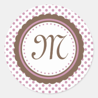 Cocoa and Pink Polka Dots Monogram Initial Sticker