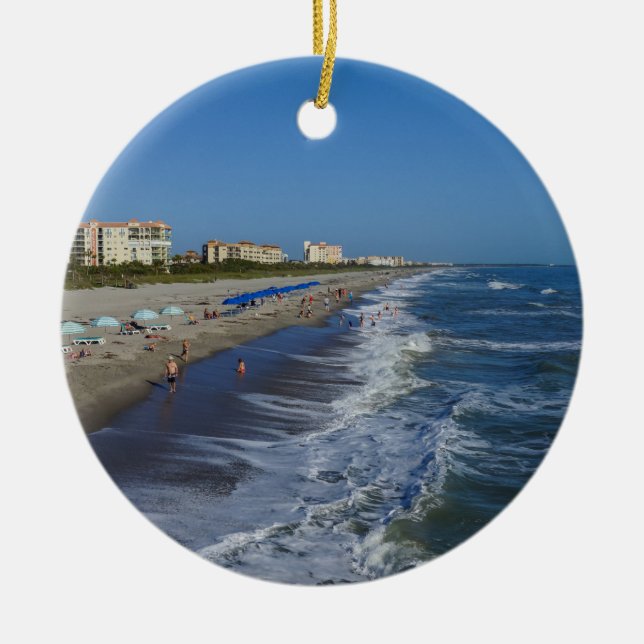 Cocoa Beach Coastline Ceramic Ornament (Front)